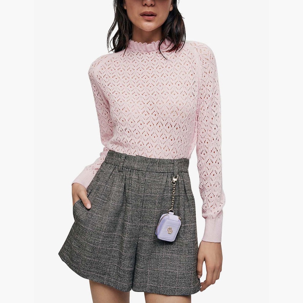 Maje Motifette Pointelle-Knit Wool Blend Sweater Size 3/Large